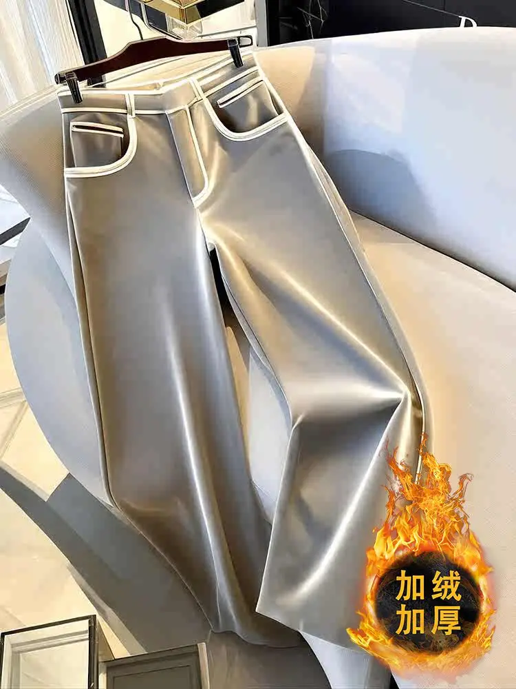 2025 Women's Velvet Wide Leg Pants High Waist Straight Trousers Slim Fit Casual Gray Flowy Lounge Pants Autumn Winter Fashion
2025 Women's Velvet Wide Leg Pants High Waist Straight Trousers Slim Fit Casual Gray Flowy Lounge Pants Autumn Winter Fashion