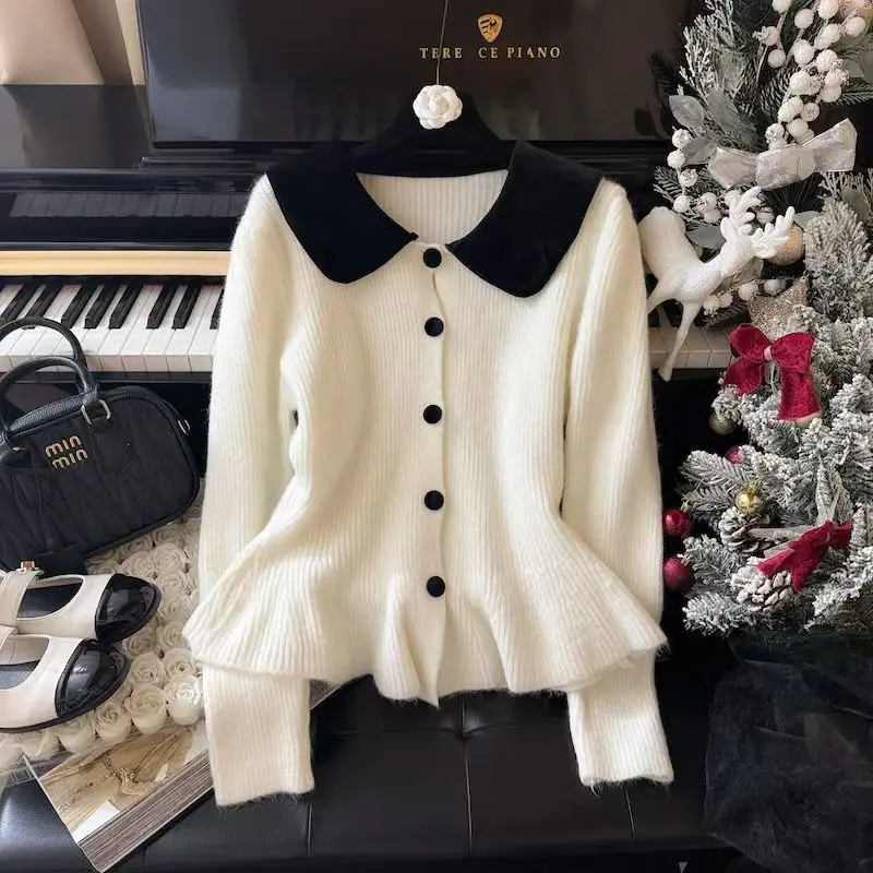 French Doll Neck Fishtail Cardigan Sweater for Women Long Sleeve Ruffles Knitted Cardigan Elegant Korean Sweater Jacket Autumn
French Doll Neck Fishtail Cardigan Sweater for Women Long Sleeve Ruffles Knitted Cardigan Elegant Korean Sweater Jacket Autumn