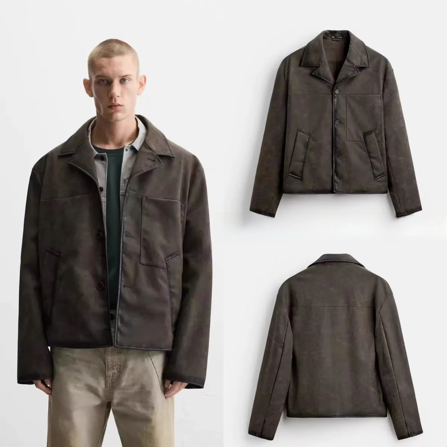 Autumn Winter New Men's Faion Waed Leather Jaet Long Sve Suit Collar Zipper Coat Fake Leather Outerwear 58553
Autumn Winter New Men's Faion Waed Leather Jaet Long Sve Suit Collar Zipper Coat Fake Leather Outerwear 58553