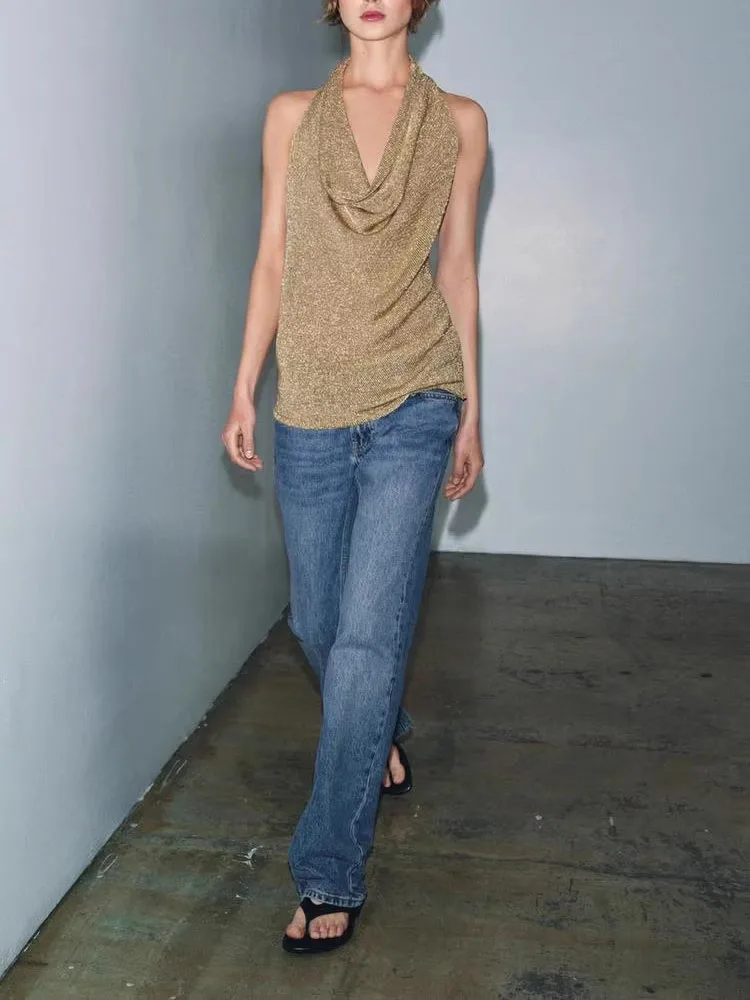 Fashionable Sweet Metal Color Knitted Neckline Women's Top New Arrival Summer 2026 Loose Fit Casual Style Neck Hanging
Fashionable Sweet Metal Color Knitted Neckline Women's Top New Arrival Summer 2026 Loose Fit Casual Style Neck Hanging