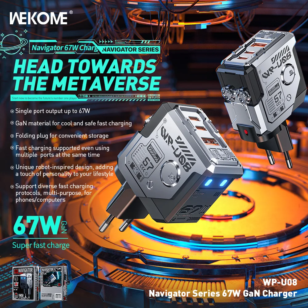 WEKOME Robot 67W GaN Fast Charger Type C Quick Charge QC4.0 PD3.0 PPS Fast USB Charger for iPhone Samsung Xiaomi Tablets Macbook
WEKOME Robot 67W GaN Fast Charger Type C Quick Charge QC4.0 PD3.0 PPS Fast USB Charger for iPhone Samsung Xiaomi Tablets Macbook