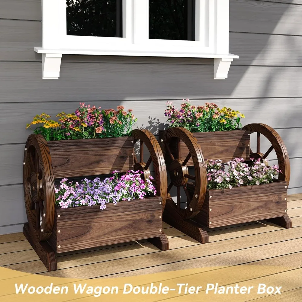 2 Tier Planter for Outdoor Plants, Garden Decor for Outside, Flower Pots, Patio Decoration, Herb Cart with Rustic Wood Wheels
2 Tier Planter for Outdoor Plants, Garden Decor for Outside, Flower Pots, Patio Decoration, Herb Cart with Rustic Wood Wheels