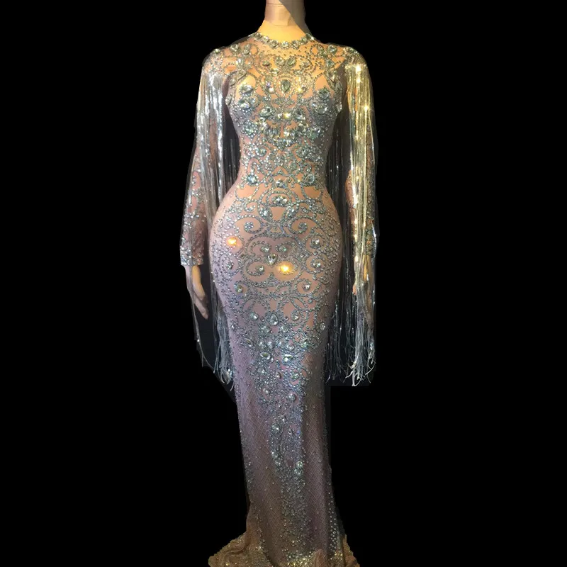 Party Show Crystals Long Tassel Party Bodycon Dress Long Sleeves Prom Wedding Floor Length Rhinestones Dress Singer Stage dress
Party Show Crystals Long Tassel Party Bodycon Dress Long Sleeves Prom Wedding Floor Length Rhinestones Dress Singer Stage dress