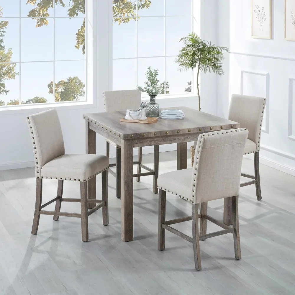 Dining Table Set for 4, Includes Table & 4 Soft Cushioned Seats with Nailhead Accents, 5-Piece Farmhouse Dining Room Set
Dining Table Set for 4, Includes Table & 4 Soft Cushioned Seats with Nailhead Accents, 5-Piece Farmhouse Dining Room Set
