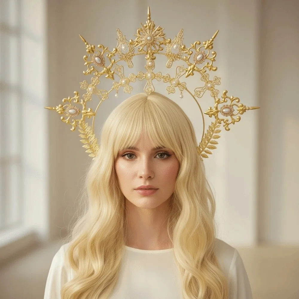 Gold Plated Sun Goddess Crown Vintage Metallic Alloy Material Baroque Tiara Headband Spike Design Faux Pearl Inlaid
Gold Plated Sun Goddess Crown Vintage Metallic Alloy Material Baroque Tiara Headband Spike Design Faux Pearl Inlaid