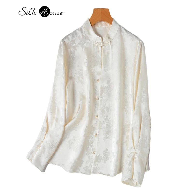 Luxury Grade Quality 20MM 100% Natural Mulberry Silk Jacquard Satin Women's Standing Collar Long Sleeved White Shirt
Luxury Grade Quality 20MM 100% Natural Mulberry Silk Jacquard Satin Women's Standing Collar Long Sleeved White Shirt