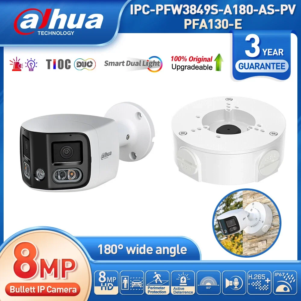 Dahua 2x4MP TiOC Duo Splicing Bullet WizSense IP POE Camera 2 Way Talk Sound Light Alarm Full Color Night IVS SMD Junction Box
Dahua 2x4MP TiOC Duo Splicing Bullet WizSense IP POE Camera 2 Way Talk Sound Light Alarm Full Color Night IVS SMD Junction Box