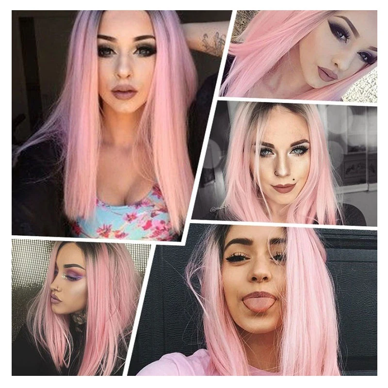 Women's pink , free-parting shoulder-length short straight hair, front lace synthetic fiber wig
Women's pink , free-parting shoulder-length short straight hair, front lace synthetic fiber wig