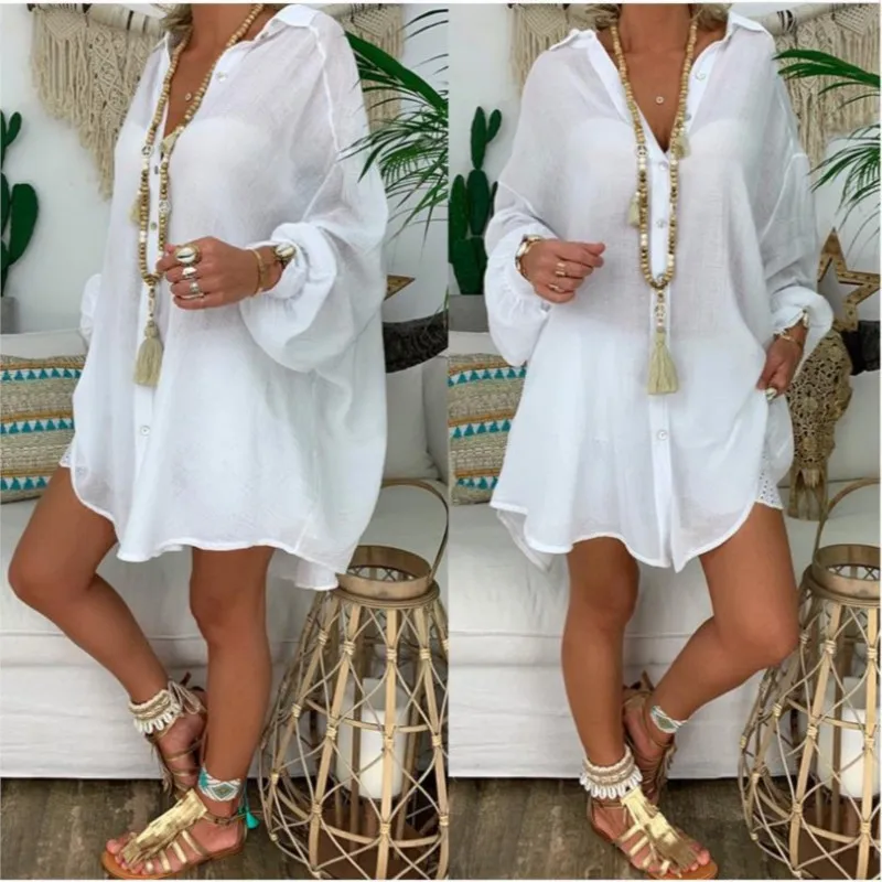 Summer Long Sleeve Shirt Women's Button Loose Casual Shirt Beach Wear Top Swim Cover Up Solid Color Loose Shirts ladies clothes
Summer Long Sleeve Shirt Women's Button Loose Casual Shirt Beach Wear Top Swim Cover Up Solid Color Loose Shirts ladies clothes