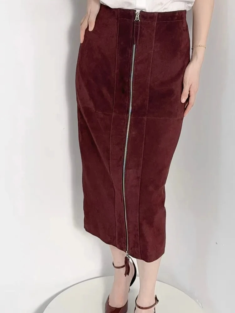 Retro Kid Suede Leather Skirt for Woman Front Zipper with Double Siders Split Slim Pailform Skirt Long Faldas Para Mujeres Long
Retro Kid Suede Leather Skirt for Woman Front Zipper with Double Siders Split Slim Pailform Skirt Long Faldas Para Mujeres Long