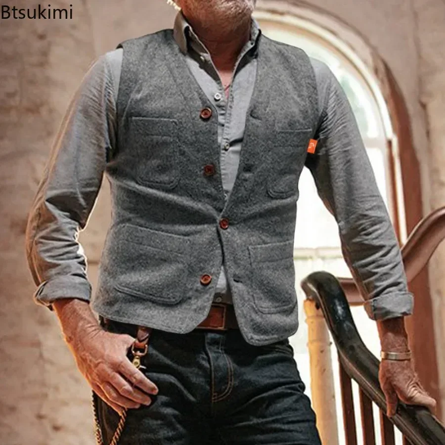 2025 British Style Men's Single Breasted Suit Vest Fashion Vintage Solid Vest Coats Multi Pocket Design Woolen Waistcoat for Men
2025 British Style Men's Single Breasted Suit Vest Fashion Vintage Solid Vest Coats Multi Pocket Design Woolen Waistcoat for Men