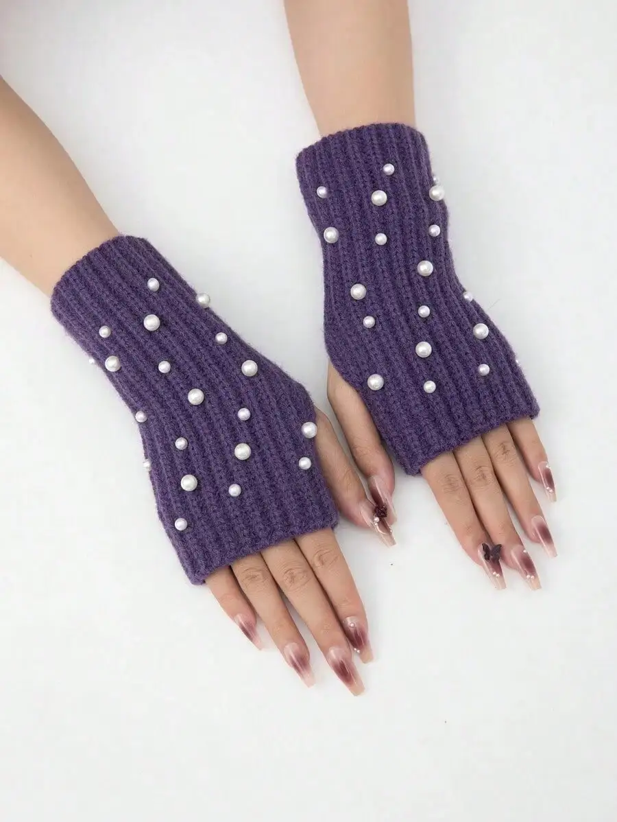 1 Pair Women's Fashion Pearl Decor Fingerless Gloves, Suitable For Autumn/Winter Warmth And Daily Wear
1 Pair Women's Fashion Pearl Decor Fingerless Gloves, Suitable For Autumn/Winter Warmth And Daily Wear