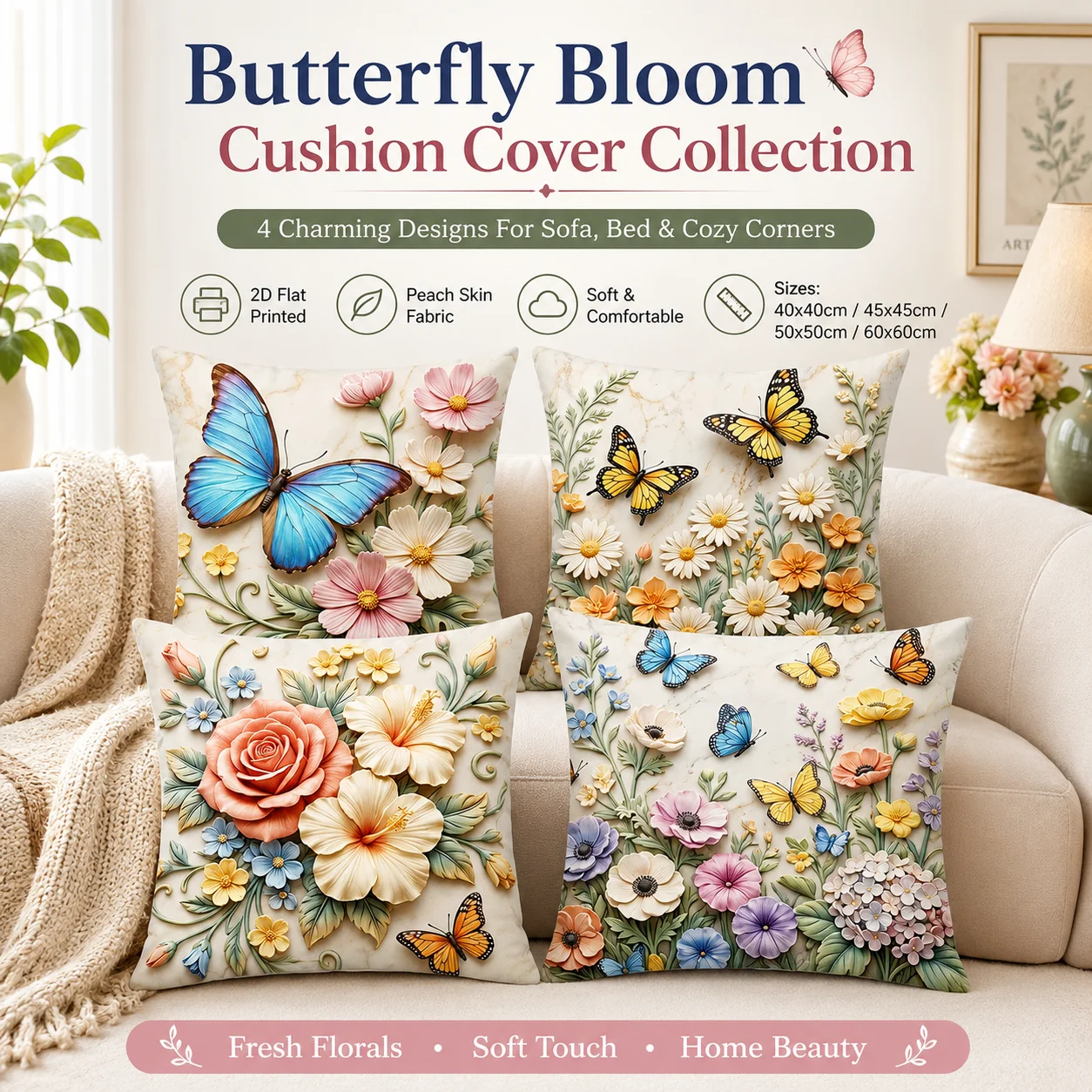 Butterfly Bloom Cushion Cover 2D Flat Printed Peach Skin Pillowcase Aesthetic Floral Decorative for Sofa Bed Living Room Home
Butterfly Bloom Cushion Cover 2D Flat Printed Peach Skin Pillowcase Aesthetic Floral Decorative for Sofa Bed Living Room Home