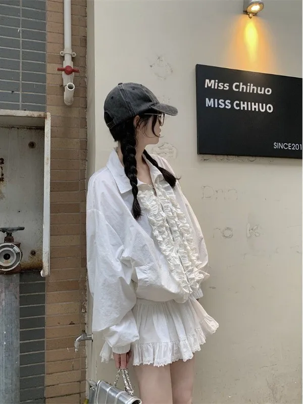 Sweet Girl Style White Zipper Ruffle Skirt And Shirt Two-Piece Set Anti-Aging Youthful Feeling Wood Grain Cake Short Skirt
Sweet Girl Style White Zipper Ruffle Skirt And Shirt Two-Piece Set Anti-Aging Youthful Feeling Wood Grain Cake Short Skirt