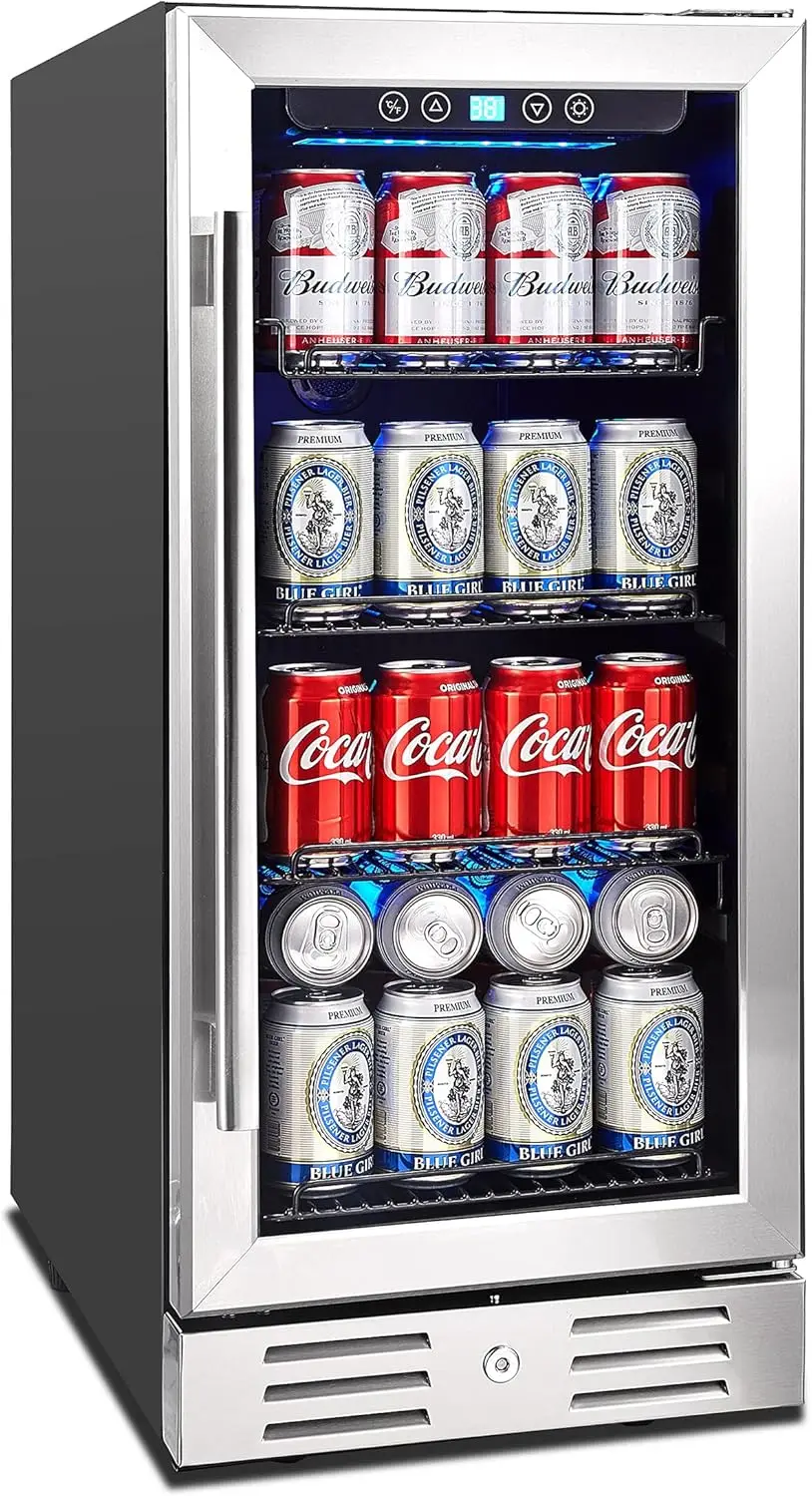 15 Inch Beverage Cooler and Refrigerator Under Counter Built-in or Freestanding - 96 Cans Capacity Mini Fridge- for Soda, Water,
15 Inch Beverage Cooler and Refrigerator Under Counter Built-in or Freestanding - 96 Cans Capacity Mini Fridge- for Soda, Water,