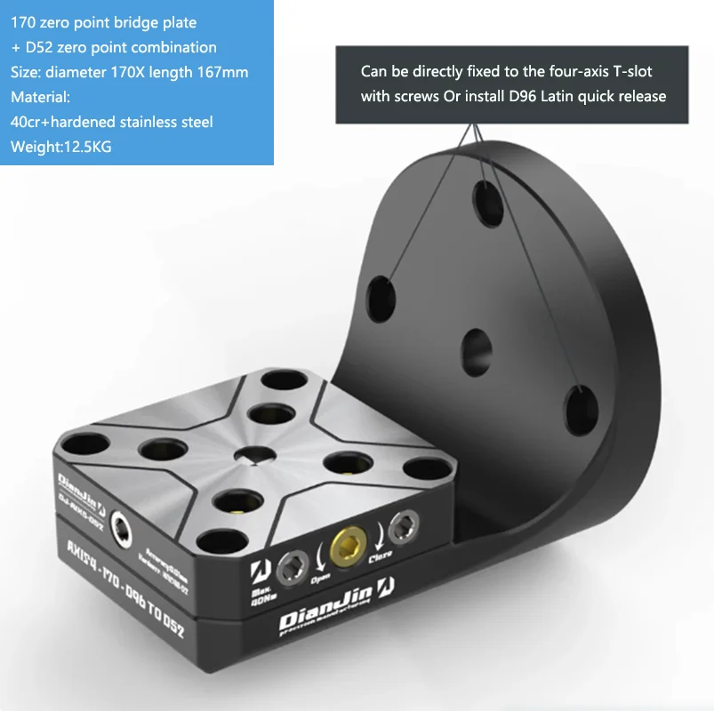 Four-five-axis clamp self-centering vise DJ-AXIS4-17 can be equipped with zero-point quick-change four-axis L-block bridge plate
Four-five-axis clamp self-centering vise DJ-AXIS4-17 can be equipped with zero-point quick-change four-axis L-block bridge plate