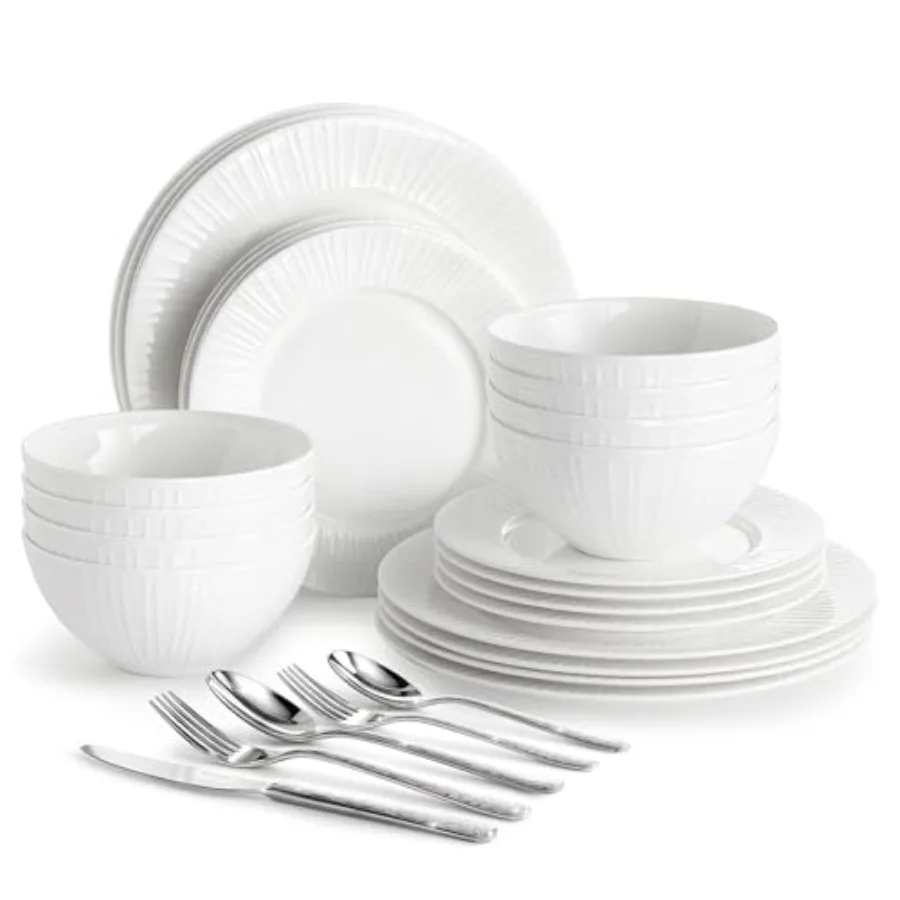 24-Piece Bone China Dinnerware Set with 40-Piece flatware, White Lightweight Porcelain Service for 8, for Family Dining, Restau
24-Piece Bone China Dinnerware Set with 40-Piece flatware, White Lightweight Porcelain Service for 8, for Family Dining, Restau