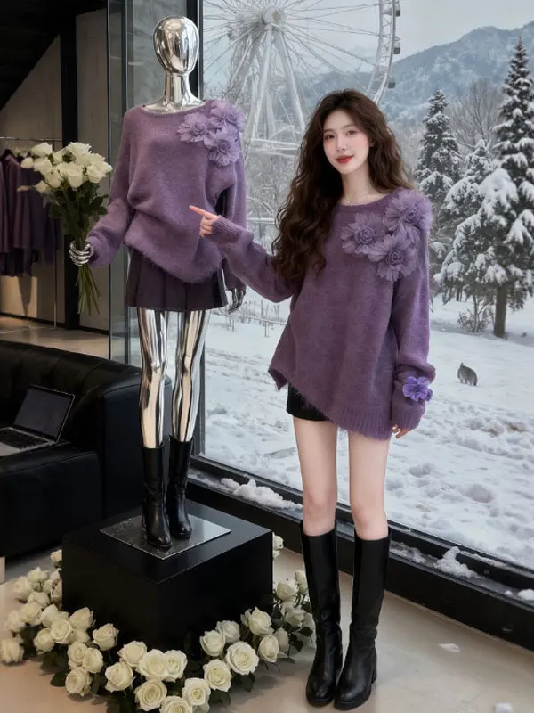 Loose Fit Thi Warm Purple Long Sve Sweater Lazy Sle Faionable Top for Small Figures Anti-Aging Autumn Winter Knitwear
Loose Fit Thi Warm Purple Long Sve Sweater Lazy Sle Faionable Top for Small Figures Anti-Aging Autumn Winter Knitwear