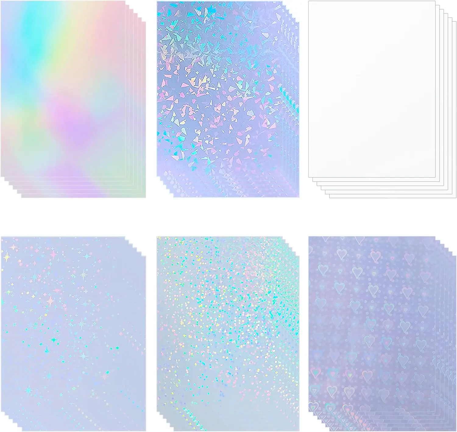 36 Sheets Holographic Sticker Paper A4 Clear Vinyl Self-Adhesive Waterproof Laminating Sheets Rainbow Overlay with 6 Styles
36 Sheets Holographic Sticker Paper A4 Clear Vinyl Self-Adhesive Waterproof Laminating Sheets Rainbow Overlay with 6 Styles