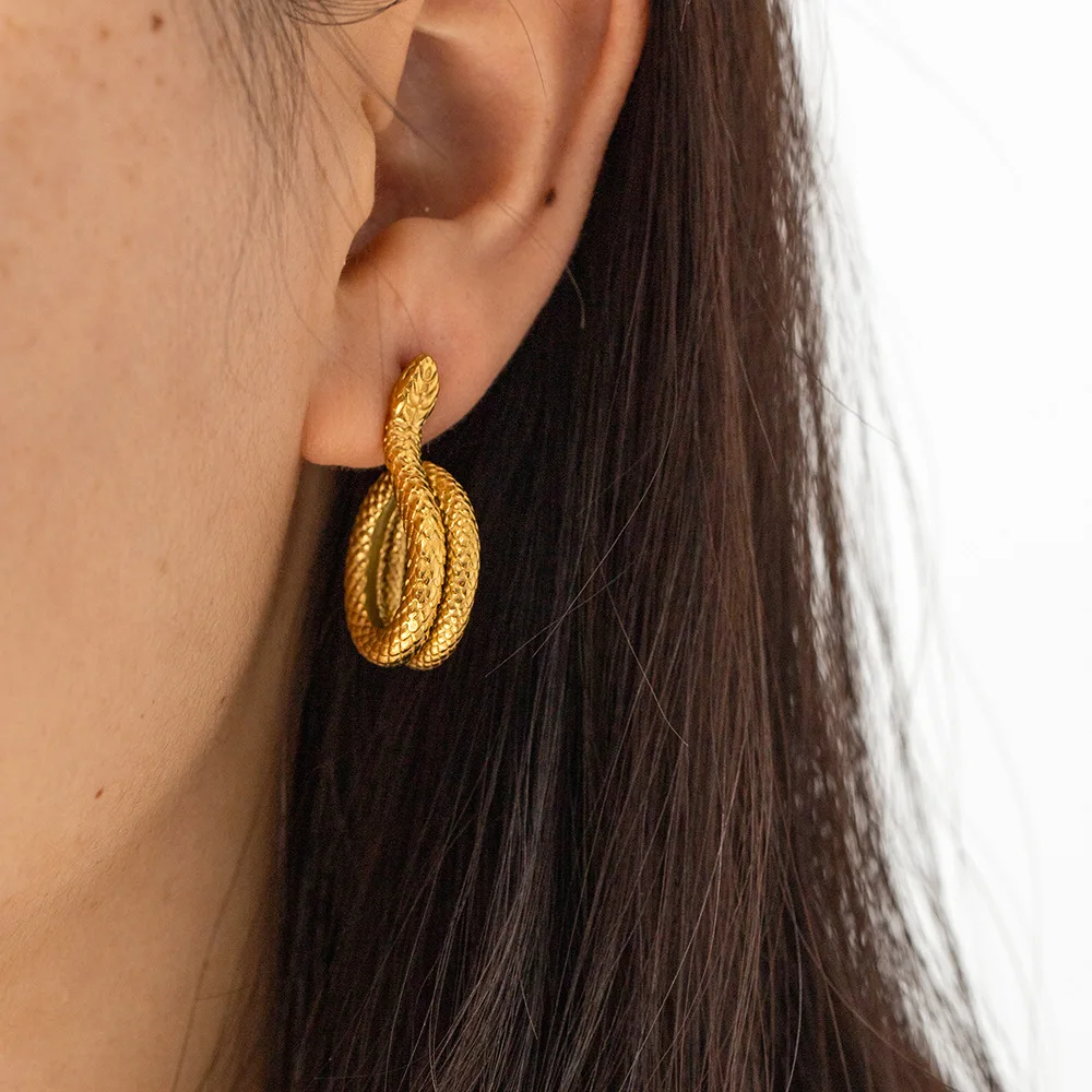 Stainless Steel PVD 18K Gold Plated Tarnish Creative Snake Earrings For Woman Jewelry Wholesale Trendy
Stainless Steel PVD 18K Gold Plated Tarnish Creative Snake Earrings For Woman Jewelry Wholesale Trendy