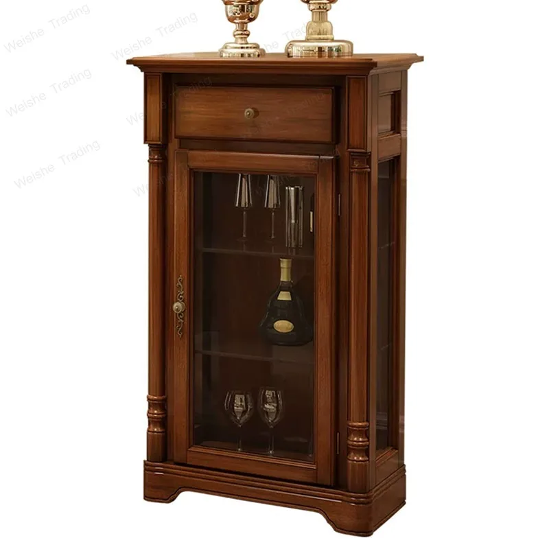 American solid wood wine cabinet high-end small apartment glass European retro living room display cabinet household
American solid wood wine cabinet high-end small apartment glass European retro living room display cabinet household