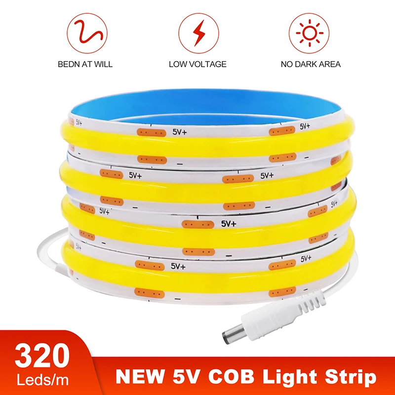 5V DC COB LED Strip 320LEDs/M 3000K/4000K/6000K Flexible LED Tape Light for Cabinet Stair Kitchen Night Lighting
5V DC COB LED Strip 320LEDs/M 3000K/4000K/6000K Flexible LED Tape Light for Cabinet Stair Kitchen Night Lighting