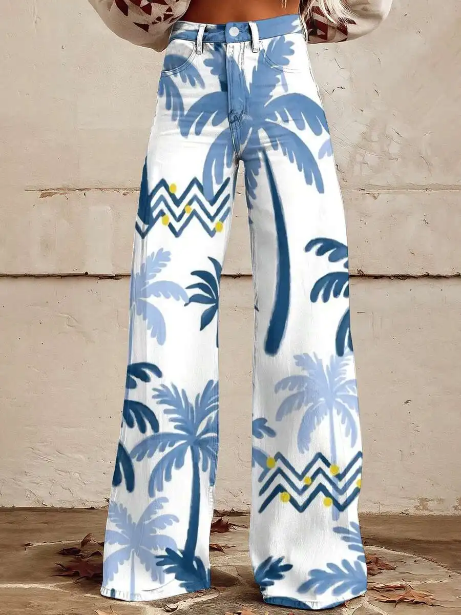 Tropical Palm Tree Print Wide Leg Denim Jeans For Women Summer Beach Vacation Casual
Tropical Palm Tree Print Wide Leg Denim Jeans For Women Summer Beach Vacation Casual