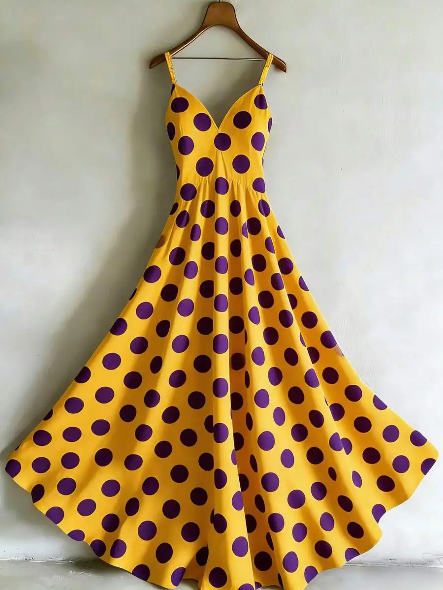 Womens Sleeveless V-Neck Polka Dot Long Dress Yellow Purple Flared Casual Summer
Womens Sleeveless V-Neck Polka Dot Long Dress Yellow Purple Flared Casual Summer