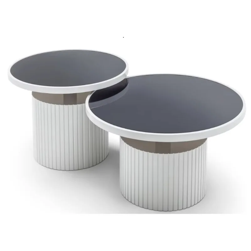 Modern minimalist coffee table set 2 pieces stylish design with groove base and glass top, suitable for European living rooms 
Modern minimalist coffee table set 2 pieces stylish design with groove base and glass top, suitable for European living rooms