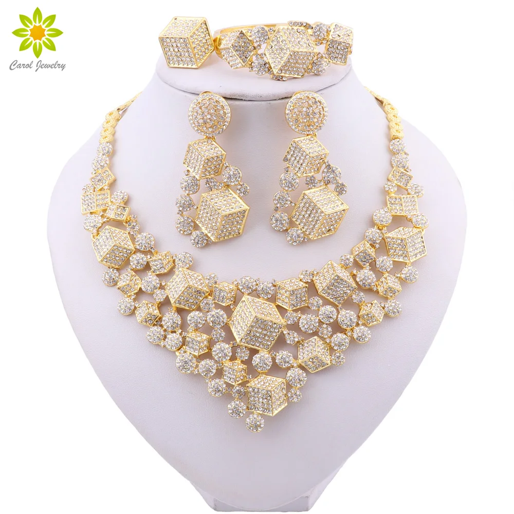 Wedding Jewellery Set Bridal Jewelry Gold Color Necklace Bracelet Nigerian Crystal Earrings Ring for Women's
Wedding Jewellery Set Bridal Jewelry Gold Color Necklace Bracelet Nigerian Crystal Earrings Ring for Women's