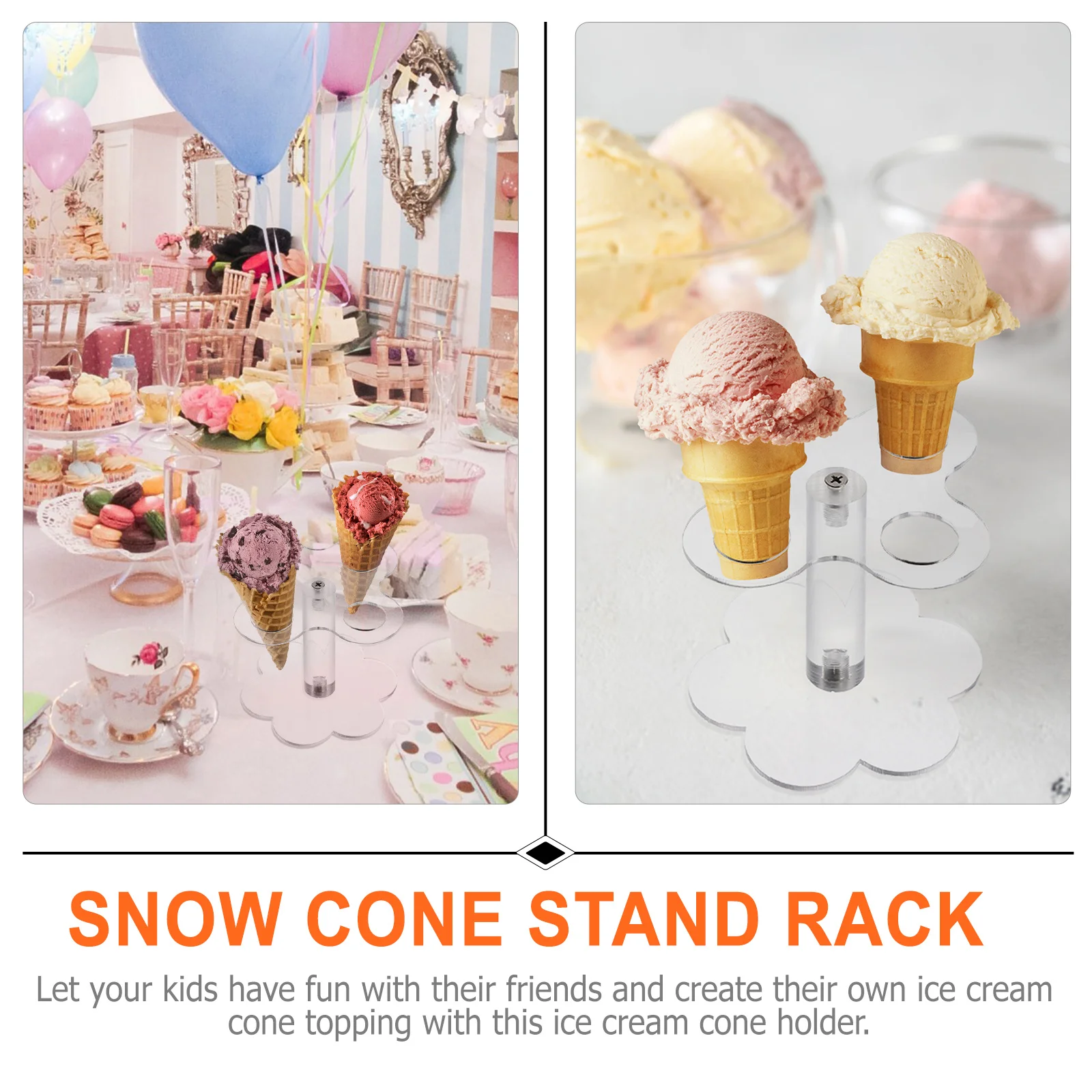 2Pcs Ice Cream Cone Holder Acrylic Dessert Stand Transparent 4 Holes Storage Rack for Party Wedding Birthday Cake Display Table
2Pcs Ice Cream Cone Holder Acrylic Dessert Stand Transparent 4 Holes Storage Rack for Party Wedding Birthday Cake Display Table