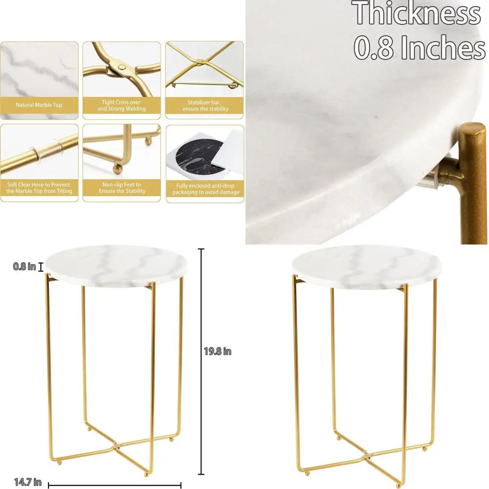 Modern White Marble Top Round Side Table with Gold Legs, 15 Living Room Accent Table, No Assembly Needed
Modern White Marble Top Round Side Table with Gold Legs, 15 Living Room Accent Table, No Assembly Needed