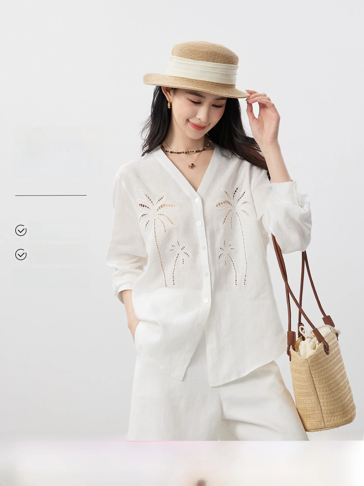 Nanyang Endless Summer Coconut Tree Embroidery Hollow out 100% Linen Shirt Vacation Relaxing Style Women's Fashion
Nanyang Endless Summer Coconut Tree Embroidery Hollow out 100% Linen Shirt Vacation Relaxing Style Women's Fashion