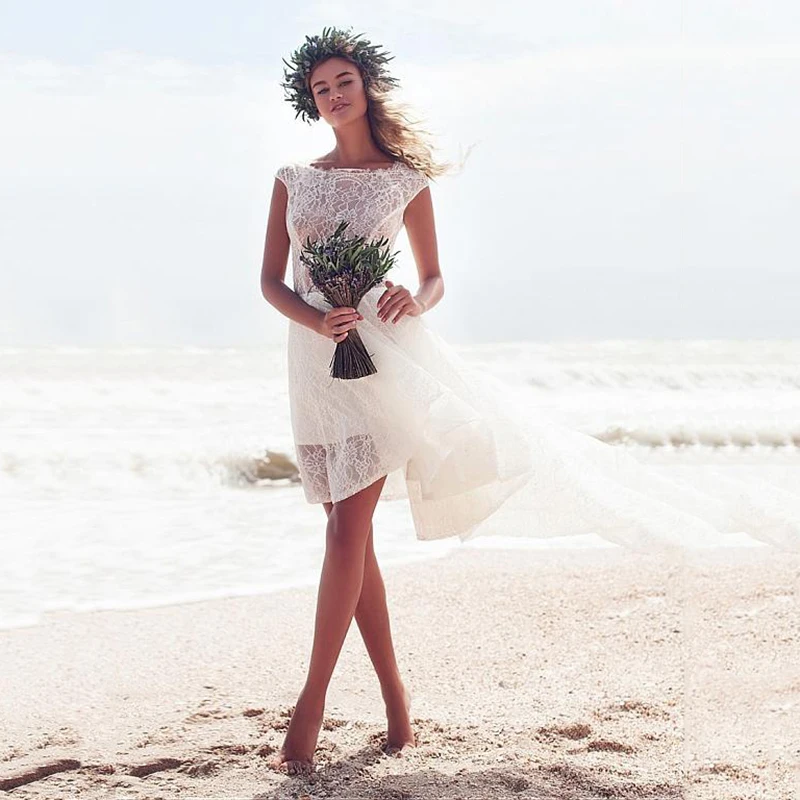 Chic Scoop Cap Sleeve High-low Wedding Dress Custom Made Backless Lace Bride Dress Short Front Long Back Bridal Gown
Chic Scoop Cap Sleeve High-low Wedding Dress Custom Made Backless Lace Bride Dress Short Front Long Back Bridal Gown