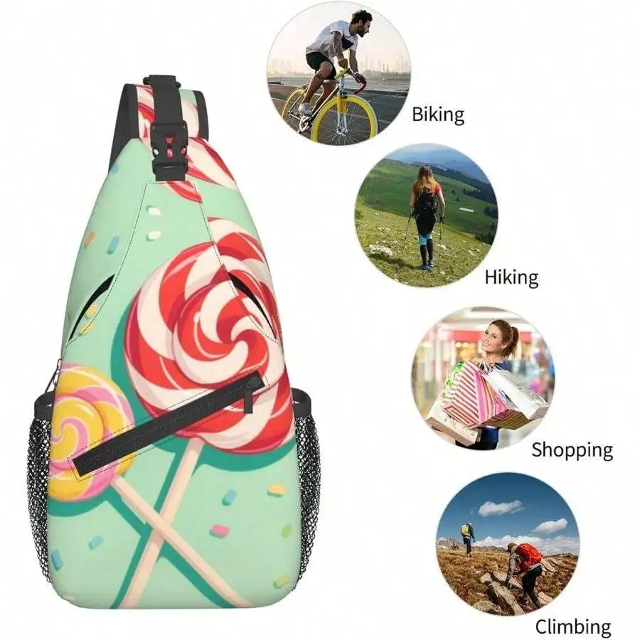 Lollipop Print Sling Bag Crossbody Shoulder Bag For Travel Hiking Biking Climbing Shopping
Lollipop Print Sling Bag Crossbody Shoulder Bag For Travel Hiking Biking Climbing Shopping