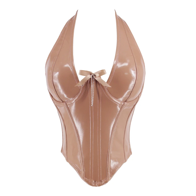 Women Punk Lace-Up Faux Leather Overbust Bustier Tops Sexy skin colour PU halter Corsets Vintage Gothic Body Shaper Bustiers
Women Punk Lace-Up Faux Leather Overbust Bustier Tops Sexy skin colour PU halter Corsets Vintage Gothic Body Shaper Bustiers