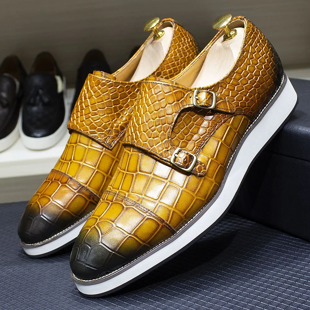 Men's Classic Luxury Genuine Cow Leather Sneakers Crocodile Pattern Monk Strap Buckle Cap Toe Flat Casual Loafers Business
Men's Classic Luxury Genuine Cow Leather Sneakers Crocodile Pattern Monk Strap Buckle Cap Toe Flat Casual Loafers Business