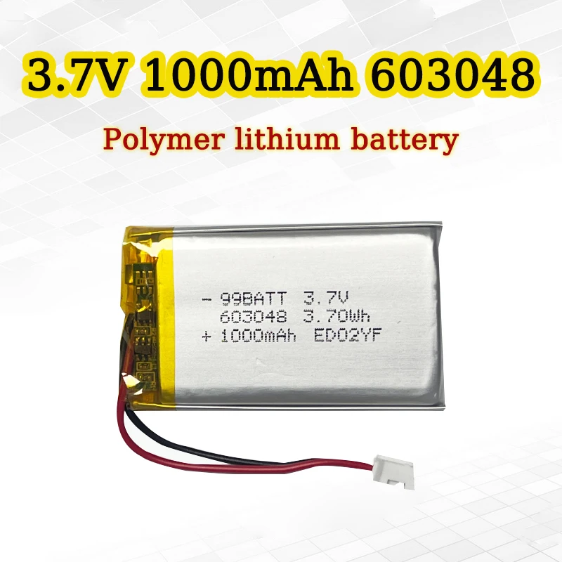 603048 3.7V Battery 1000mAh Rechargeable Polymer Lithium Batteries for Game Controller Robot GPS Bluetooth Headset LED Lamps
603048 3.7V Battery 1000mAh Rechargeable Polymer Lithium Batteries for Game Controller Robot GPS Bluetooth Headset LED Lamps