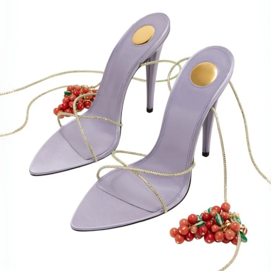 Women Wrap Around Ankle Lace Up High Heel Sandals Satin Pointed Open Toe 3D Grape Cherry Lemon Fruit Pendant Decor Dress Shoes
Women Wrap Around Ankle Lace Up High Heel Sandals Satin Pointed Open Toe 3D Grape Cherry Lemon Fruit Pendant Decor Dress Shoes
