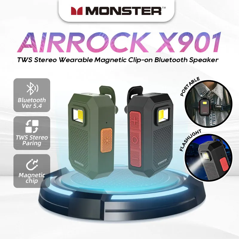 Monster X901 Mini Portable Lapel Clip Magnetic COB High Gloss Lighting Lamp Wireless Speaker TWS Stereo IP67 Waterproof Altavoz
Monster X901 Mini Portable Lapel Clip Magnetic COB High Gloss Lighting Lamp Wireless Speaker TWS Stereo IP67 Waterproof Altavoz