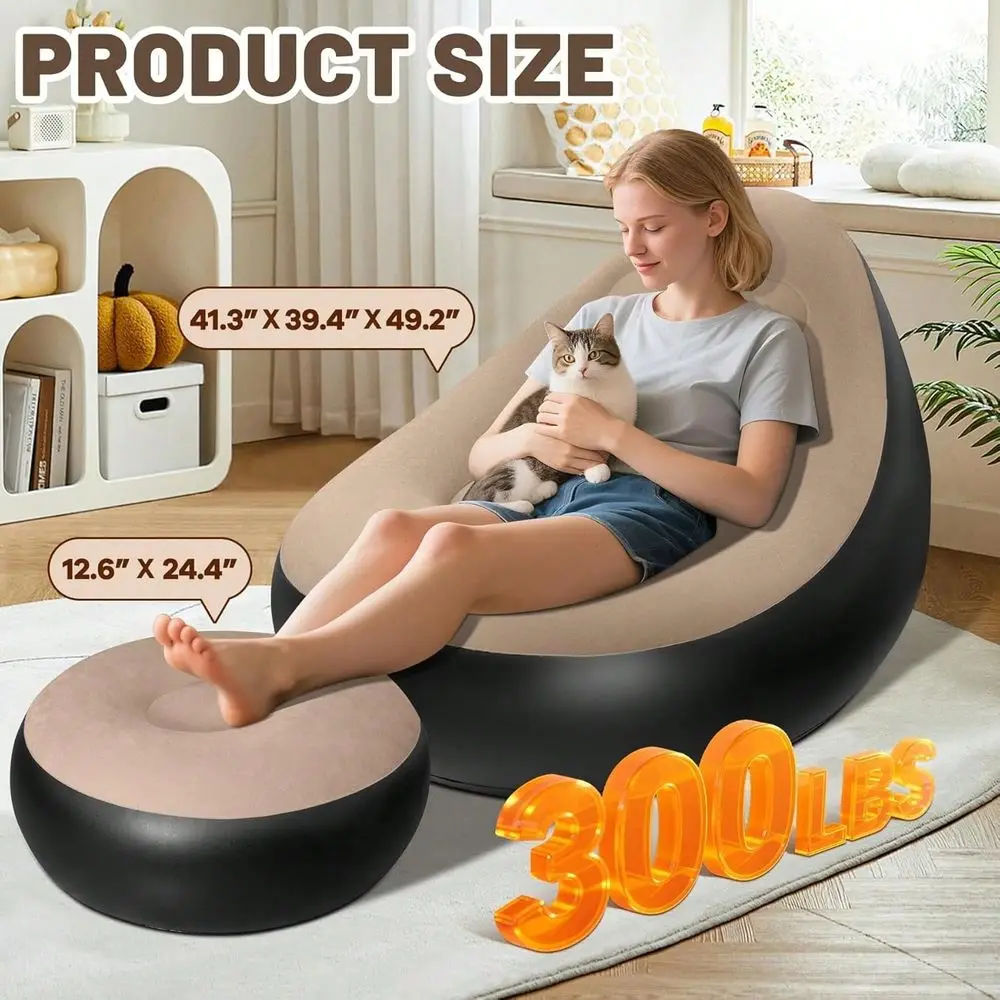 Inflatable Lounge Chair For Adults With Inflatable Pump, Folding Portable Lazy Sofa With Foot Stool Lazy Flocking Recliner Chai
Inflatable Lounge Chair For Adults With Inflatable Pump, Folding Portable Lazy Sofa With Foot Stool Lazy Flocking Recliner Chai