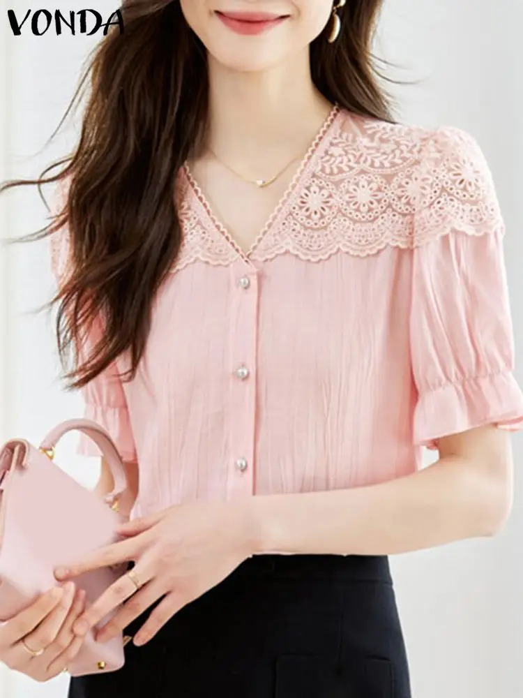 VONDA Women Elegant Office Shirts 2024 Summer Lace Tops Short Puff Sleeve Blouses Sexy V-Neck Buttons Casual Blusas Femininas
VONDA Women Elegant Office Shirts 2024 Summer Lace Tops Short Puff Sleeve Blouses Sexy V-Neck Buttons Casual Blusas Femininas