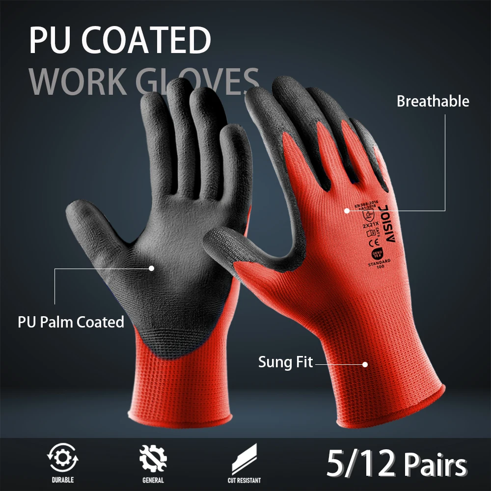 5/12 Pairs Red PU Coated Work Gloves Anti-Cut & Anti-Slip Mechanic Repair Outdoor Handling
5/12 Pairs Red PU Coated Work Gloves Anti-Cut & Anti-Slip Mechanic Repair Outdoor Handling