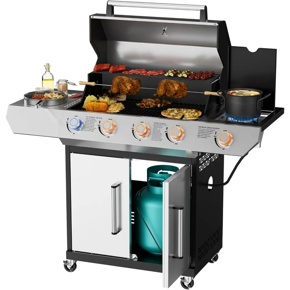 Led 4-Burner Gas BBQ Grill with Side Burner Led Knob, Barbecue Grill with Porcelain-Enameled Cast Iron Grates, 60,000 BTU Stain
Led 4-Burner Gas BBQ Grill with Side Burner Led Knob, Barbecue Grill with Porcelain-Enameled Cast Iron Grates, 60,000 BTU Stain