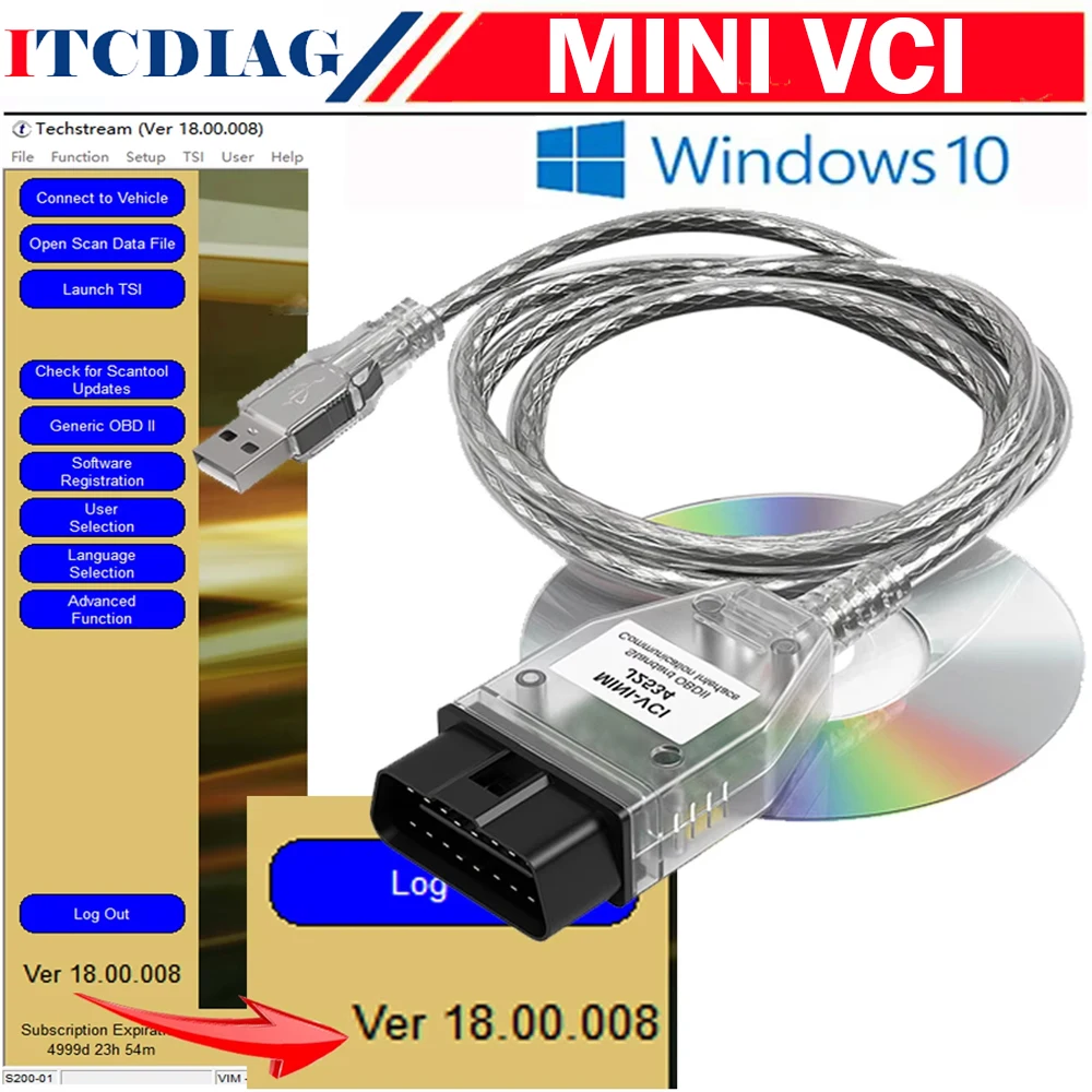 MINI VCI for TOYOTA TIS Techstream Software V18.00.008 Single Cable Support Toyota FT232RL Chip J2534 OBD2 Diagnostic Tool
MINI VCI for TOYOTA TIS Techstream Software V18.00.008 Single Cable Support Toyota FT232RL Chip J2534 OBD2 Diagnostic Tool