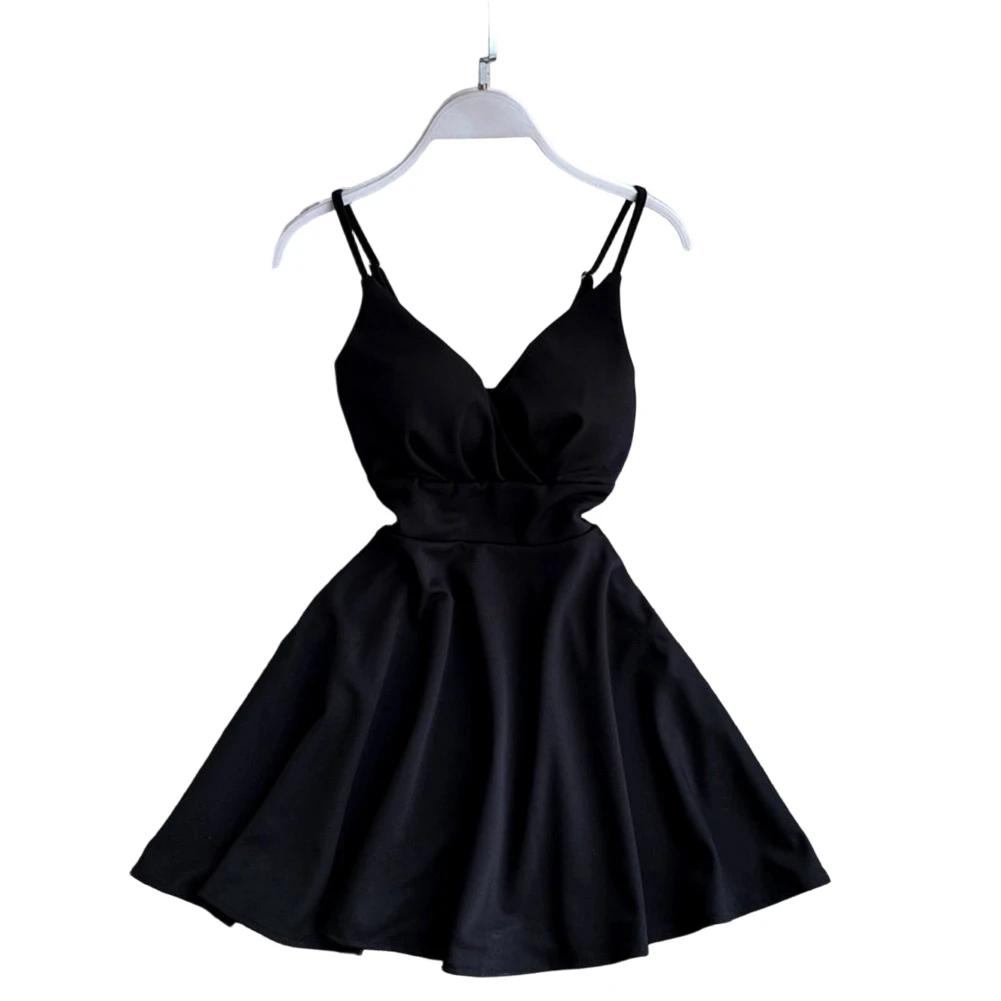 Deep V Neck Backless Sleeveless A-Line Dress for Women with Waist Shaping Suspender Detail Designed for Spring Summer Autumn
Deep V Neck Backless Sleeveless A-Line Dress for Women with Waist Shaping Suspender Detail Designed for Spring Summer Autumn