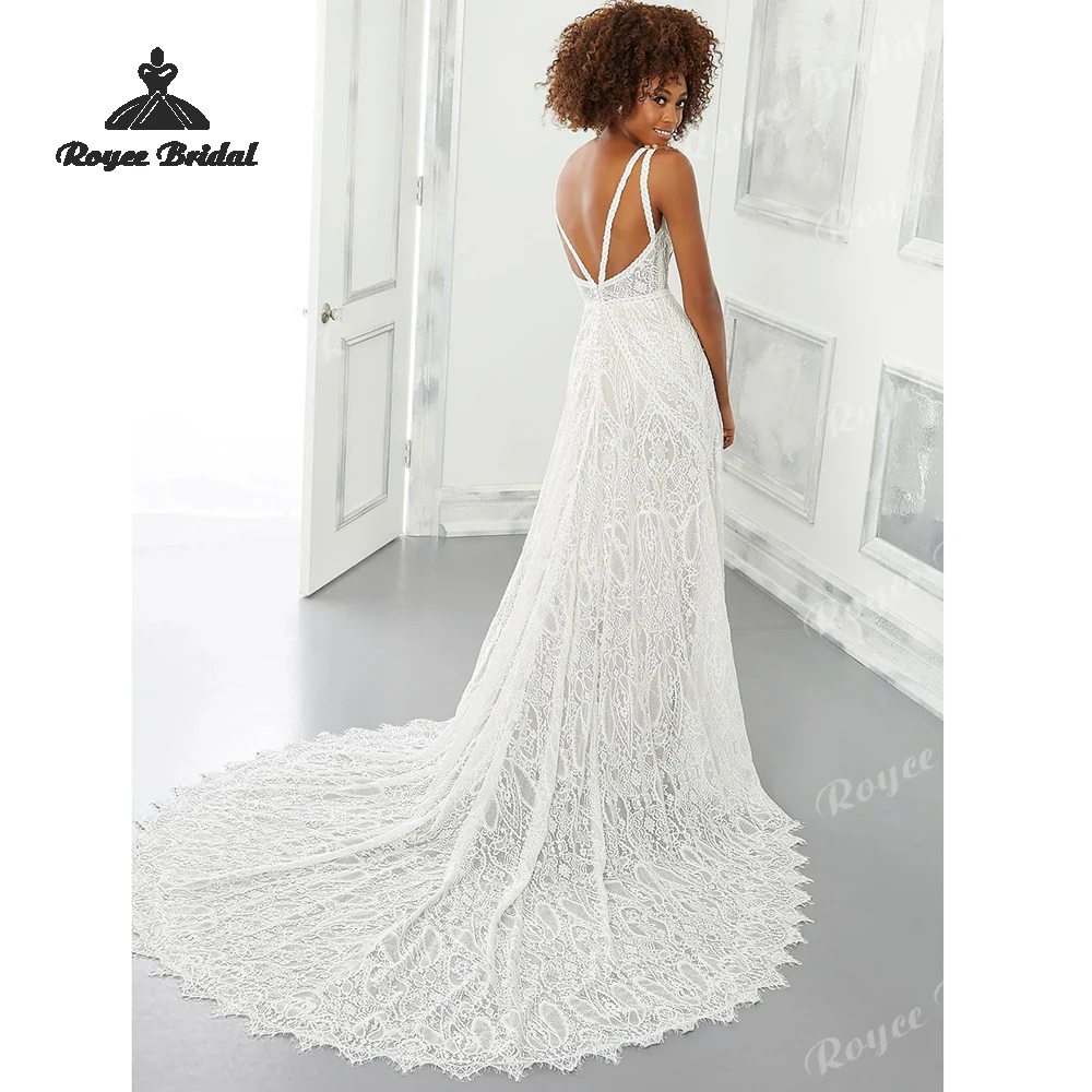 Backless Boho Lace Flowers Mermaid Wedding Dresses 2026 Deep V Neck Ribbons Beach Bridal Gown Customized vestido de novia
Backless Boho Lace Flowers Mermaid Wedding Dresses 2026 Deep V Neck Ribbons Beach Bridal Gown Customized vestido de novia