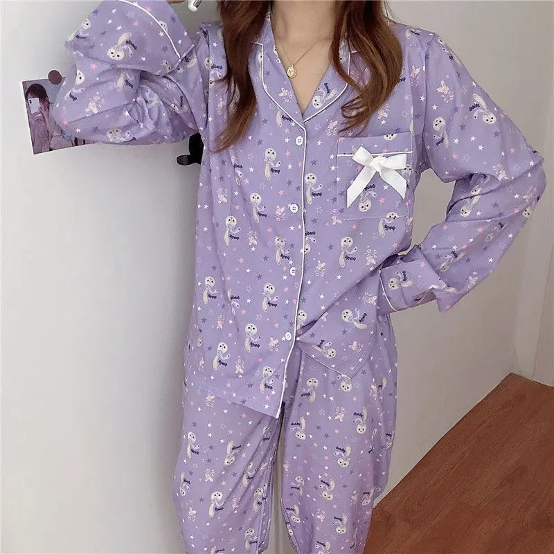 Xingdailu autumn women's pajamas cartoon lapel long-sleeved casual silk pajamas women's two-piece set Disney loungewear set
Xingdailu autumn women's pajamas cartoon lapel long-sleeved casual silk pajamas women's two-piece set Disney loungewear set