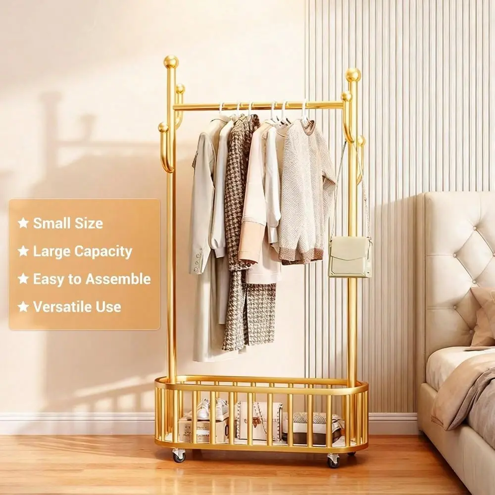 Home Rolling Clothes Rack With Storage Basket, Metal Clothes Tidy Rails With Wheels, Free Standing Bedroom Clothing Garment Rac
Home Rolling Clothes Rack With Storage Basket, Metal Clothes Tidy Rails With Wheels, Free Standing Bedroom Clothing Garment Rac