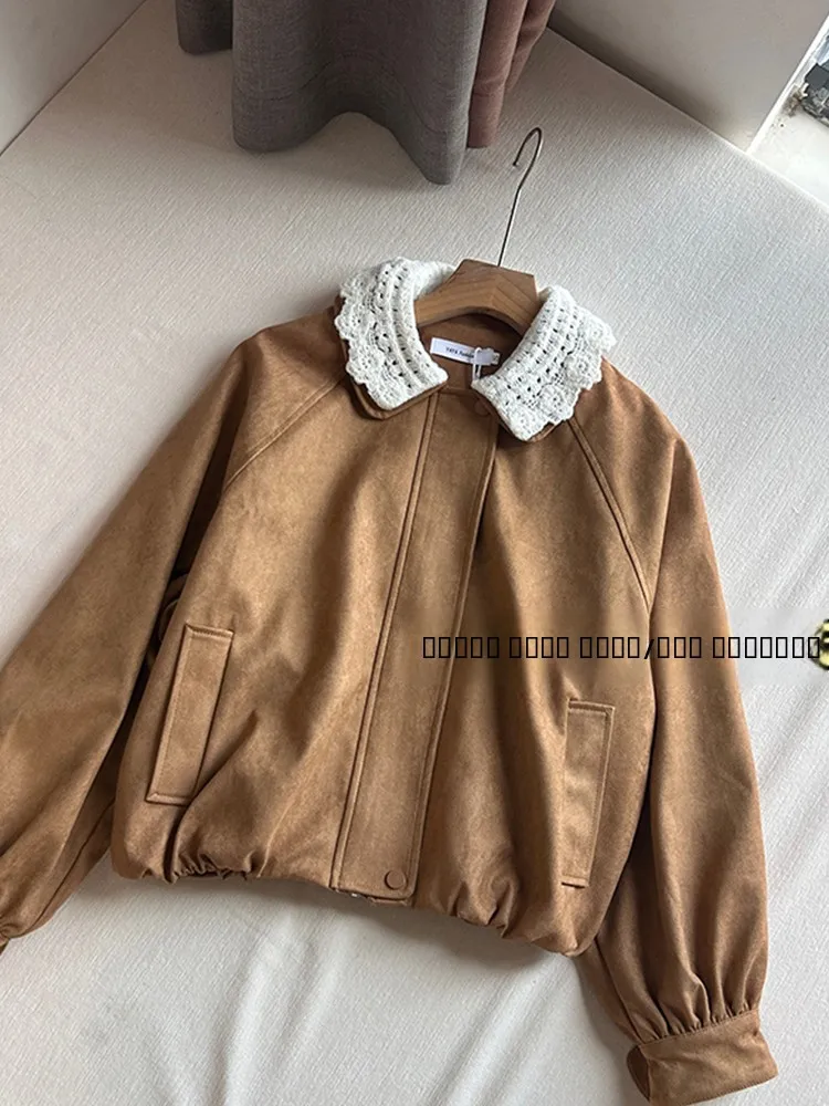 Ретро-куртка из замши с кружевным воротником в американском стиле, женская повседневная свободная верхняя одежда на осень 2025, моющаяся, с длинными рукавами, на молнии
Ретро-куртка из замши с кружевным воротником в американском стиле, женская повседневная свободная верхняя одежда на осень 2025, моющаяся, с длинными рукавами, на молнии